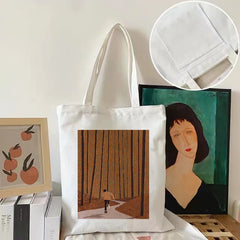 Women Canvas Shoulder Bag Art Print Shopping Bag Handbag Tote for Girls