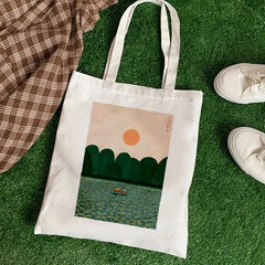 Women Canvas Shoulder Bag Art Print Shopping Bag Handbag Tote for Girls