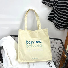 Women Canvas Shoulder Bag Beloved Embroidery Shopping Bags