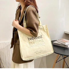 Women Canvas Shoulder Bag Beloved Embroidery Shopping Bags