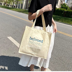 Women Canvas Shoulder Bag Beloved Embroidery Shopping Bags