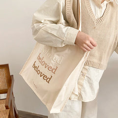Women Canvas Shoulder Bag Beloved Embroidery Shopping Bag Girls Handbag
