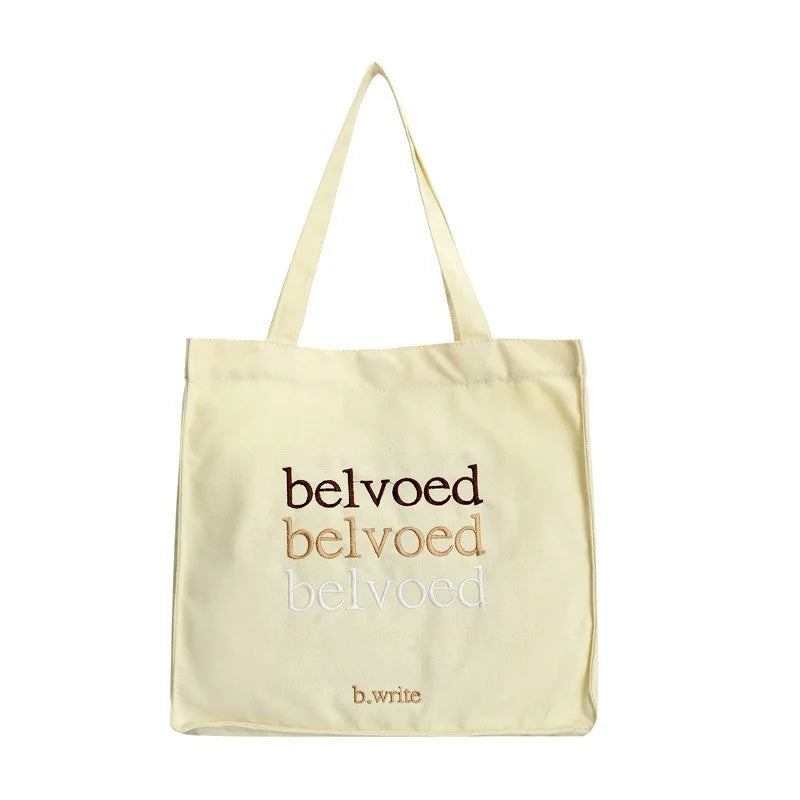 Women Canvas Shoulder Bag Embroidery Daily Shopping Handbags Tote for Girls