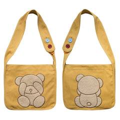Embroidered Bear Pattern Canvas Shoulder Bag for College Girls