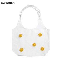 Women Canvas Shoulder Bag Bright Daisies Cotton Cloth Handbag Female