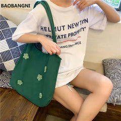 Women Canvas Shoulder Bag Bright Daisies Cotton Cloth Handbag Female