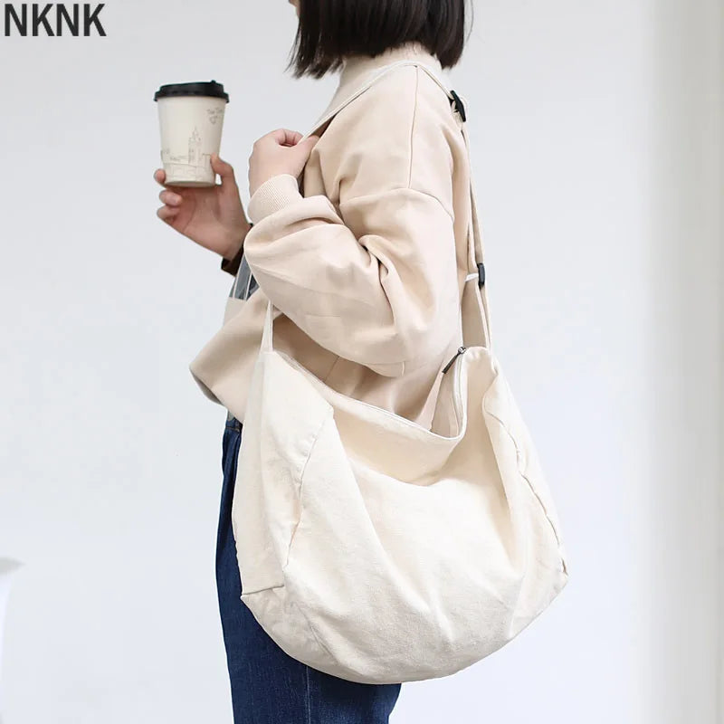 Canvas Shoulder Bag Crossbody Handbag Zipper Eco Book Bag