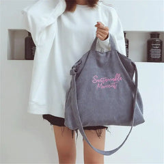 Women Corduroy Canvas Shoulder Bag Tote Casual Shopping Handbag