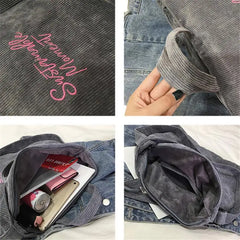 Women Corduroy Canvas Shoulder Bag Tote Casual Shopping Handbag