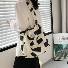 Women Canvas Shoulder Bag Cow Print Shopping Bags Style Tote Handbag