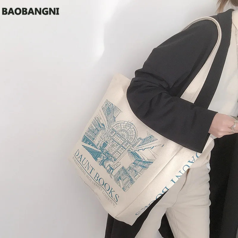 Canvas Shoulder Bag Daily Shopping Book Bag Handbag Large Tote For Girls