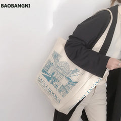 Canvas Shoulder Bag Daily Shopping Book Bag Handbag Large Tote For Girls