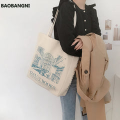 Canvas Shoulder Bag Daily Shopping Book Bag Handbag Large Tote For Girls