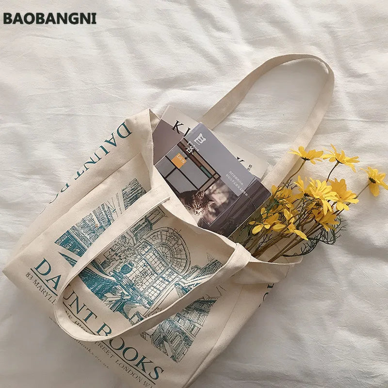 Canvas Shoulder Bag Daily Shopping Book Bag Handbag Large Tote For Girls