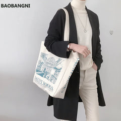 Canvas Shoulder Bag Daily Shopping Book Bag Handbag Large Tote For Girls
