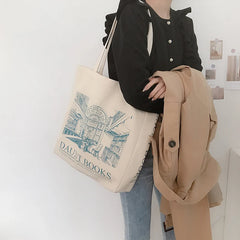 Canvas Shoulder Bag Daily Shopping Book Bag Handbag Large Tote For Girls