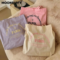 Women Canvas Shoulder Bag Embroidery Shopping Bag Cotton Handbags Tote