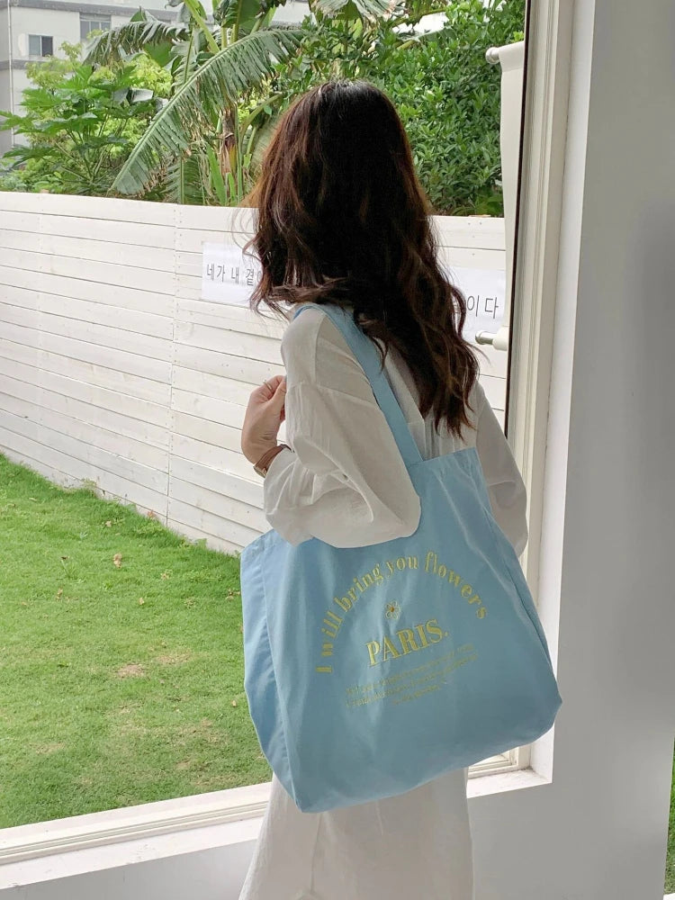 Women Canvas Shoulder Bag Embroidery Shopping Bag Cotton Handbags Tote