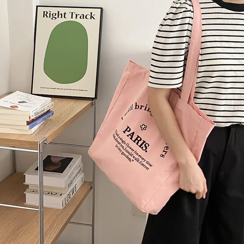 Women Canvas Shoulder Bag Embroidery Tote for Girls