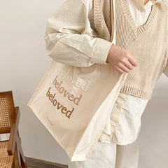 Canvas Shoulder Bag Embroidery Shopping Bag for Girls