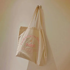 Embroidered Paris Canvas Shoulder Bag for Women