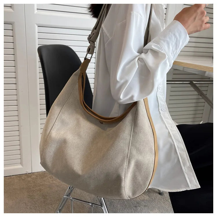 Women Canvas Shoulder Bag Female Retro Crossbody Bag Thick Cloth Ladies Handbag