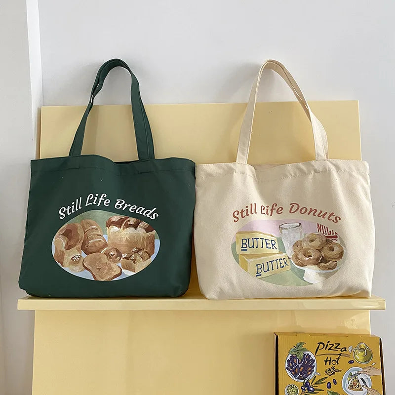 Women Canvas Shoulder Bag Food Supermarket Shopping Bags