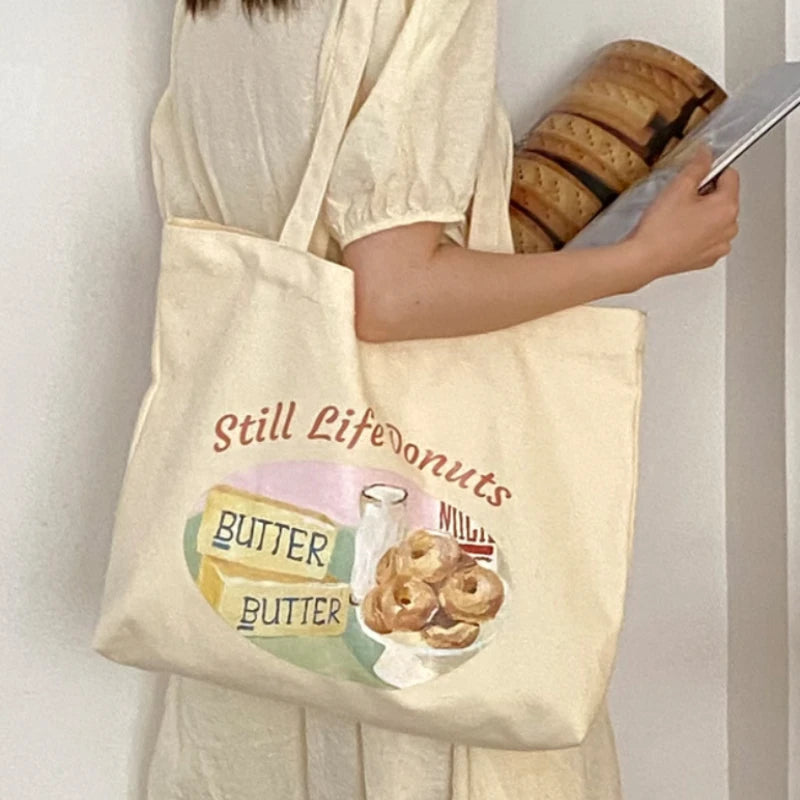 Women Canvas Shoulder Bag Food Supermarket Shopping Bags