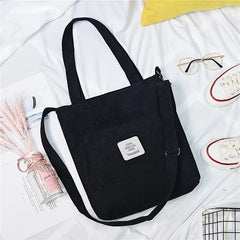Women Canvas Shoulder Bag Ladies Corduroy Tote Soft Crossbody Bags