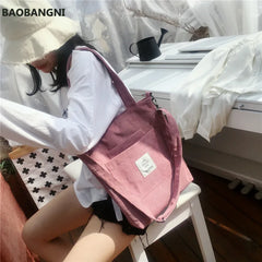 Women Canvas Shoulder Bag Corduroy Tote Crossbody Bags Striped Handbag
