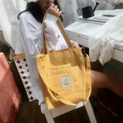 Women Canvas Shoulder Bag Corduroy Tote Soft Crossbody