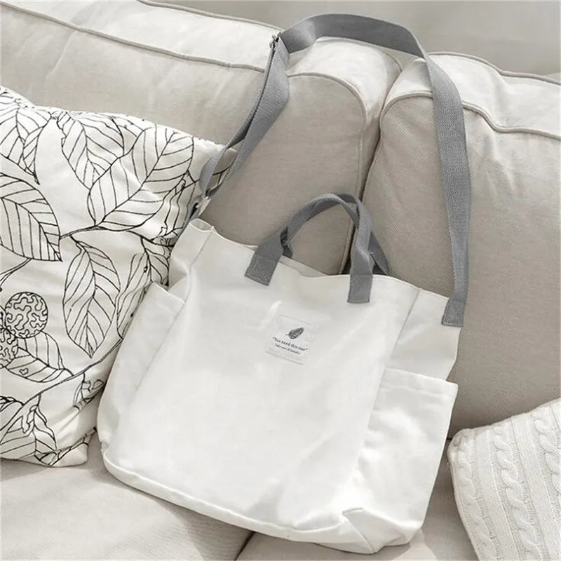 Women Canvas Shoulder Bag Corduroy Tote Soft Crossbody Bag Striped Cloth Handbag