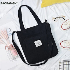 Women Canvas Shoulder Bag Corduroy Tote Crossbody Bags Striped Handbag