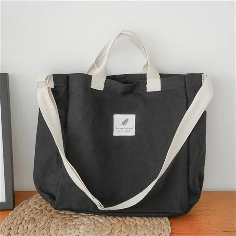 Women Canvas Shoulder Bag Corduroy Tote Soft Crossbody Bag Striped Cloth Handbag