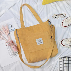 Women Corduroy Shoulder Bag Casual Tote Soft Crossbody Bags Striped Handbag