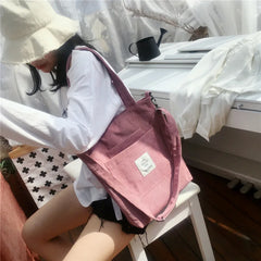 Women Canvas Shoulder Bag Corduroy Tote Soft Crossbody