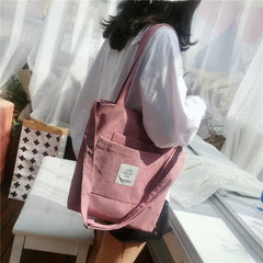 Women Corduroy Shoulder Bag Casual Tote Soft Crossbody Bags Striped Handbag