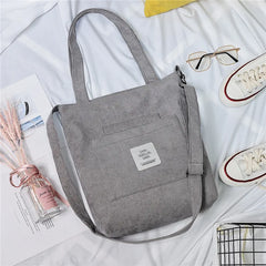 Women Canvas Shoulder Bag Corduroy Tote Crossbody Bags Striped Handbag
