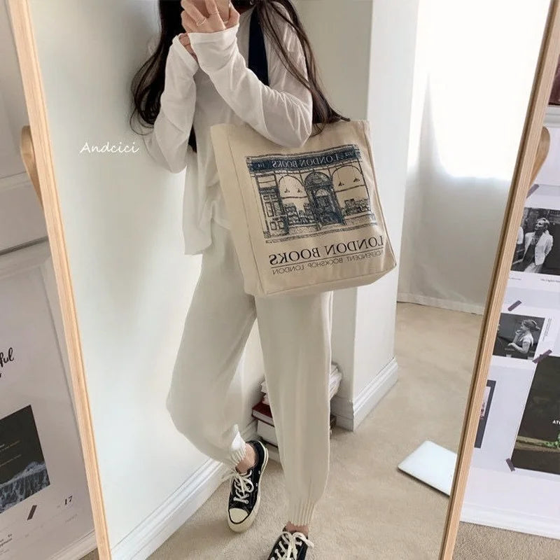 Women Canvas Shoulder Bag Casual Handbag Tote Large Capacity Shopping Beach Bag