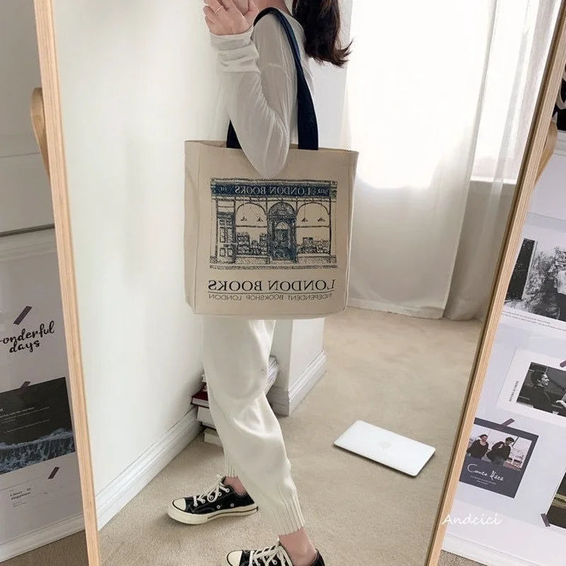 Women Canvas Shoulder Bag Casual Handbag Tote Large Capacity Shopping Beach Bag