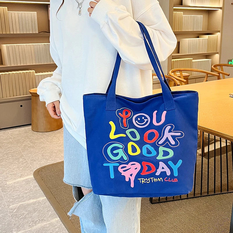 Canvas Shoulder Bag Letter Graffiti Casual Handbag Tote Bag
