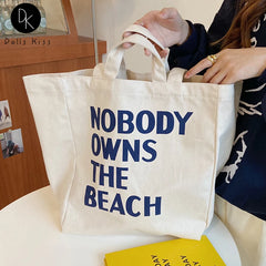 Women Canvas Shoulder Bag Letter Printing Daily Shopping Bag Handbag Totes