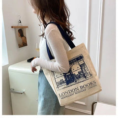 London Books Print Women Shoulder Bag Canvas Handbag Tote Bag