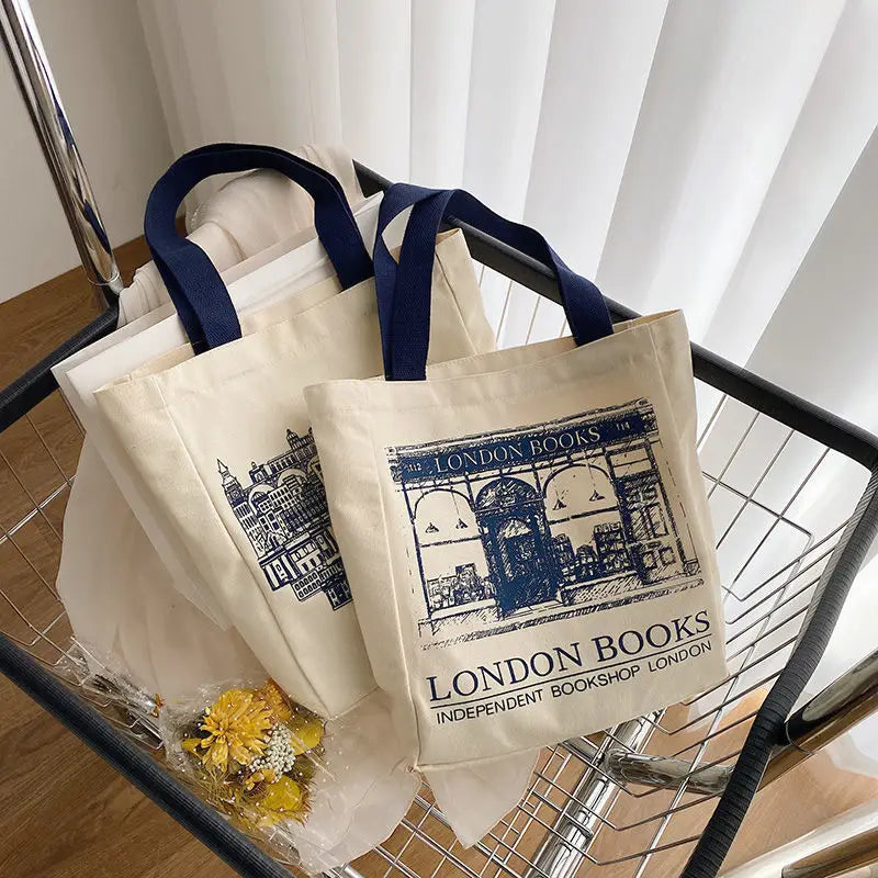 London Books Print Women Shoulder Bag Canvas Handbag Tote Bag