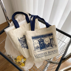 London Books Print Women Shoulder Bag Canvas Handbag Tote Bag