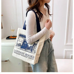London Books Print Women Shoulder Bag Canvas Handbag Tote Bag