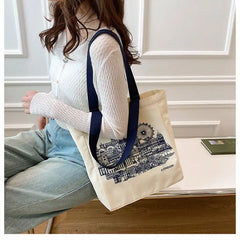 London Books Print Women Shoulder Bag Canvas Handbag Tote Bag