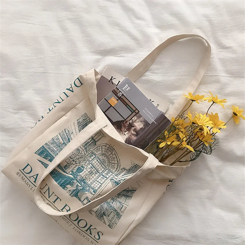 Women Canvas Shoulder Bag London Daunt Books Daily Shopping Bags Students