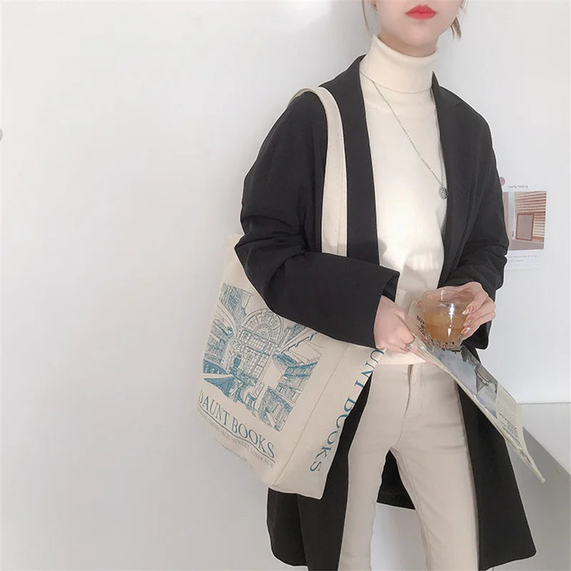 Women Canvas Shoulder Bag London Daunt Books Daily Shopping Bags Students