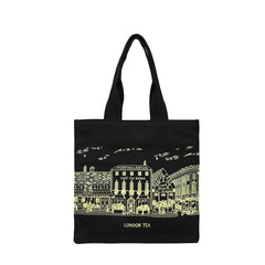 London Tea Print Canvas Shoulder Bag for Women